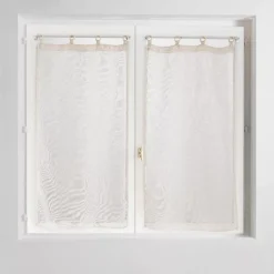Coppia di tende trasparenti tessute con occhielli legno (60 x 120 cm) Davina Bianca