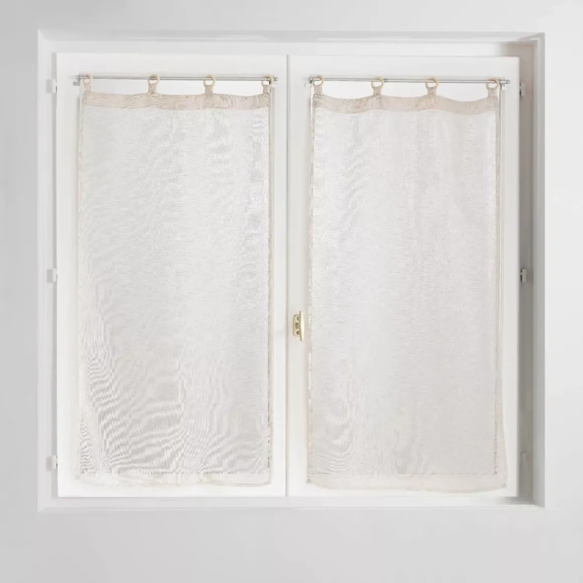 Coppia di tende trasparenti tessute con occhielli legno (60 x 160 cm) Minalisa Bianca