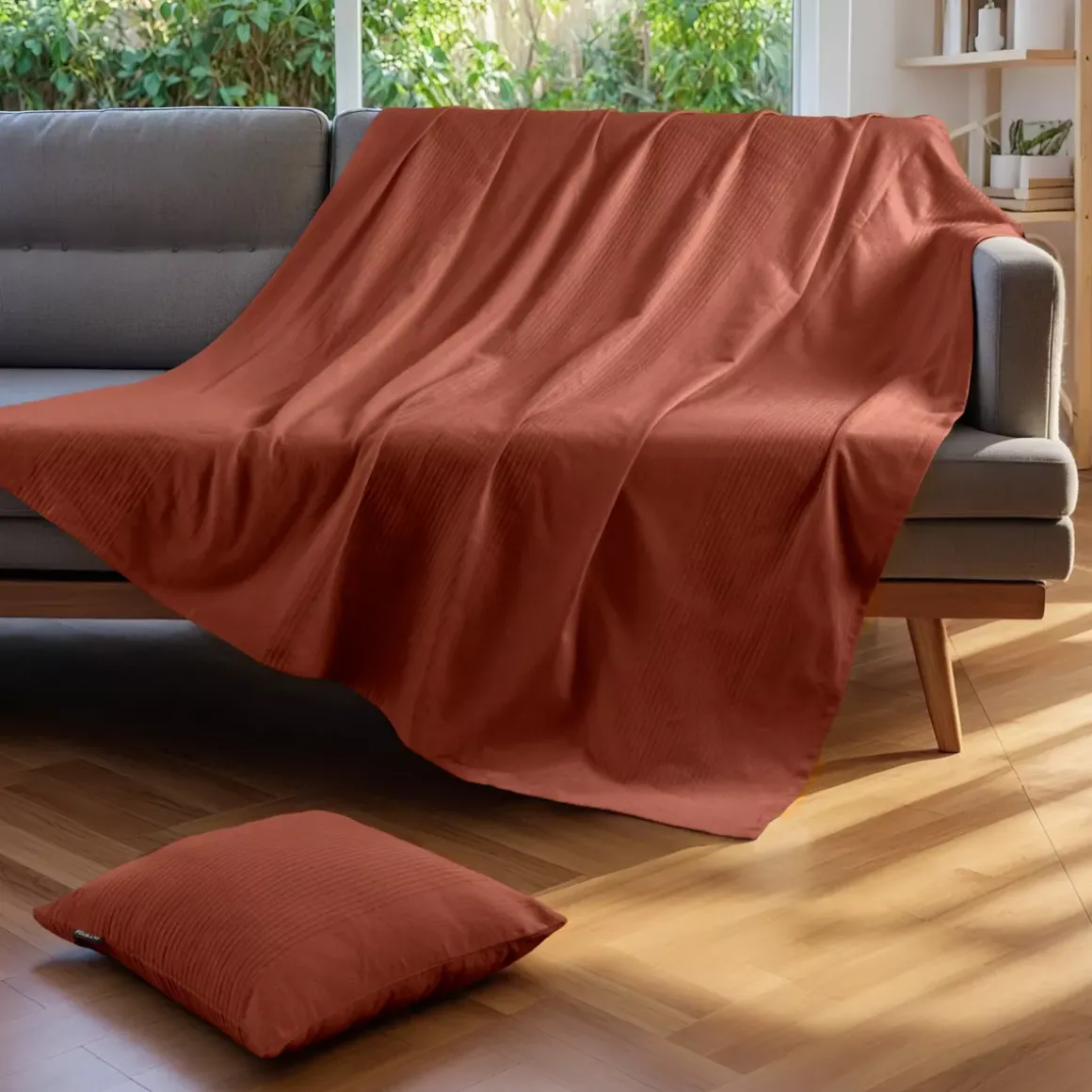 Copriletto cotone (180 x 220 cm) Léa Terracotta