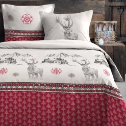 Copripiumino e due federe in cotone (240 x 220 cm) Bauges Rosso