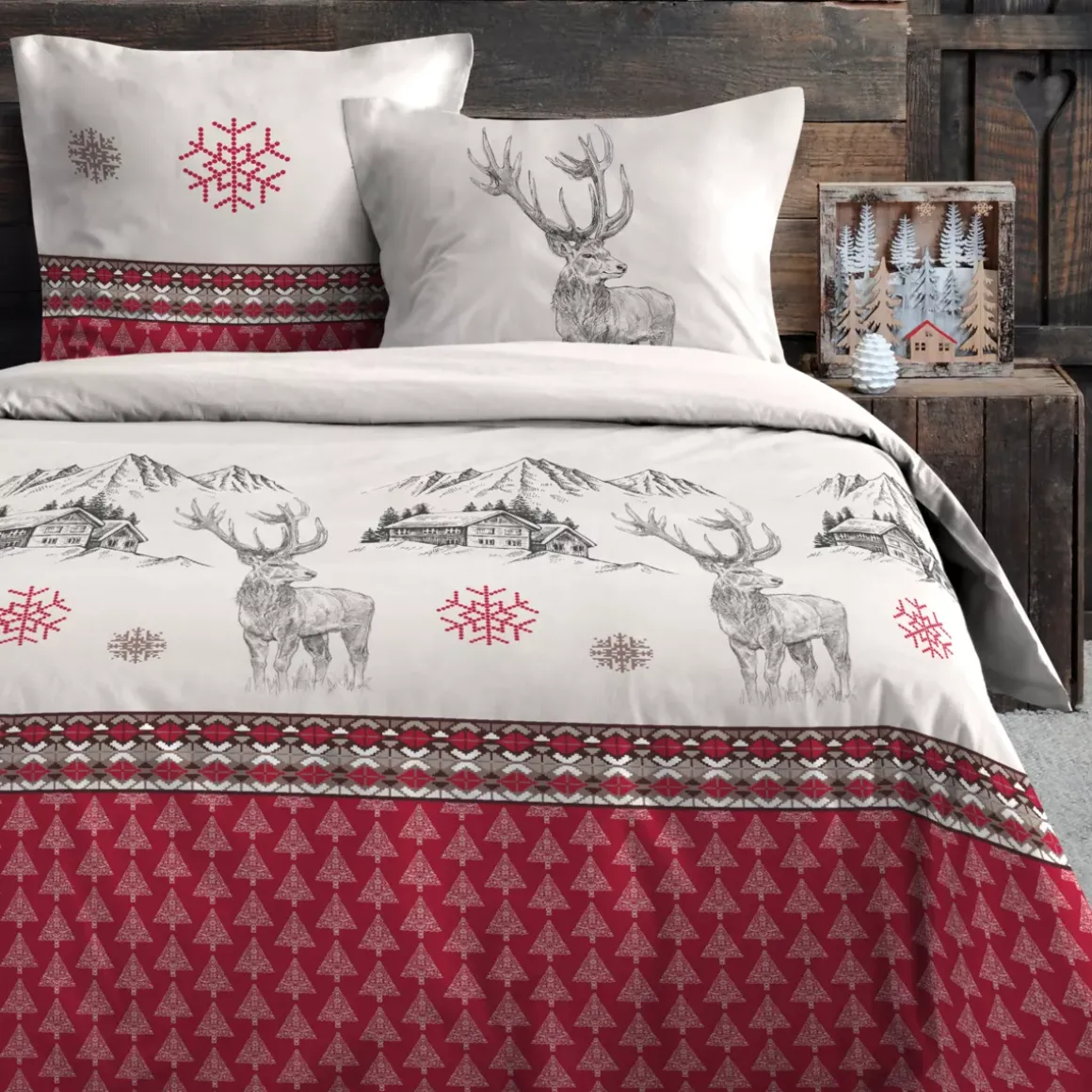 Copripiumino e due federe in cotone (260 x 240 cm) Bauges Rosso