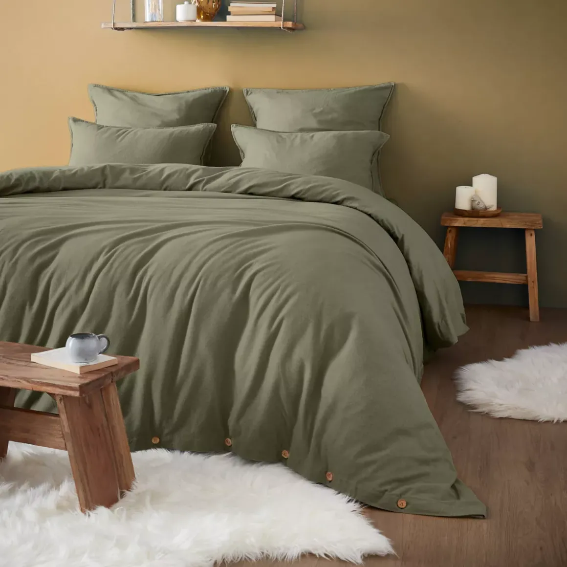 Copripiumino flanella di cotone (280 x 240 cm) Nina Verde rosmarino