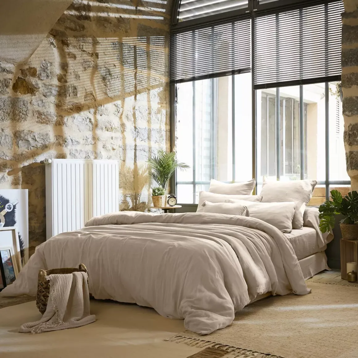 Copripiumino garza di cotone (280 x 240 cm) Gaïa Beige pampa