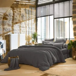 Copripiumino garza di cotone (240 x 220 cm) Gaïa Grigio granito