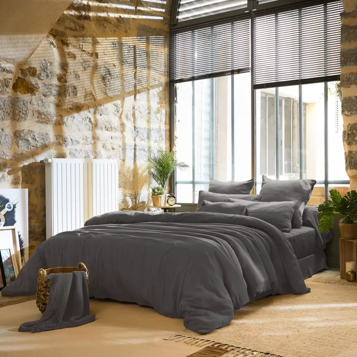 Copripiumino garza di cotone (200 x 200 cm) Gaïa Grigio granito
