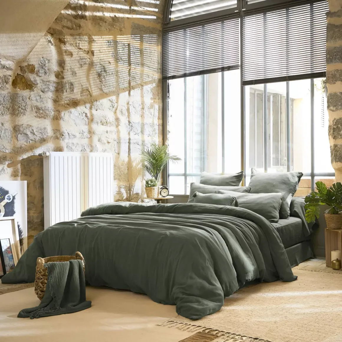 Copripiumino garza di cotone (260 x 240 cm) Gaïa Verde rosmarino