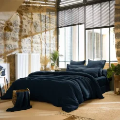 Copripiumino garza di cotone (200 x 200 cm) Gaïa Blu notte