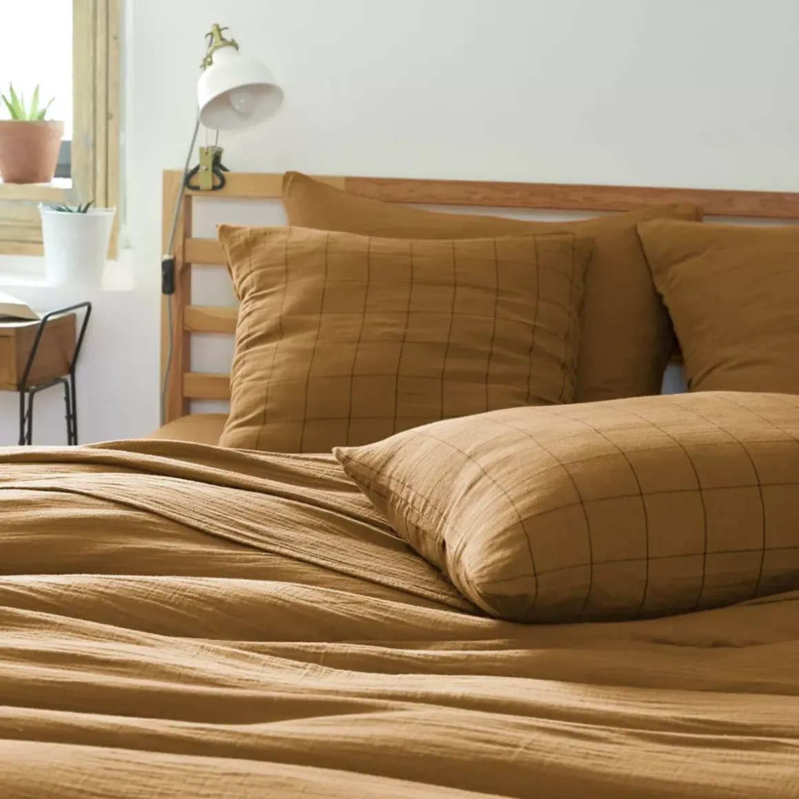 Copripiumino garza di cotone (260 x 240 cm) Gaïa Match Camel