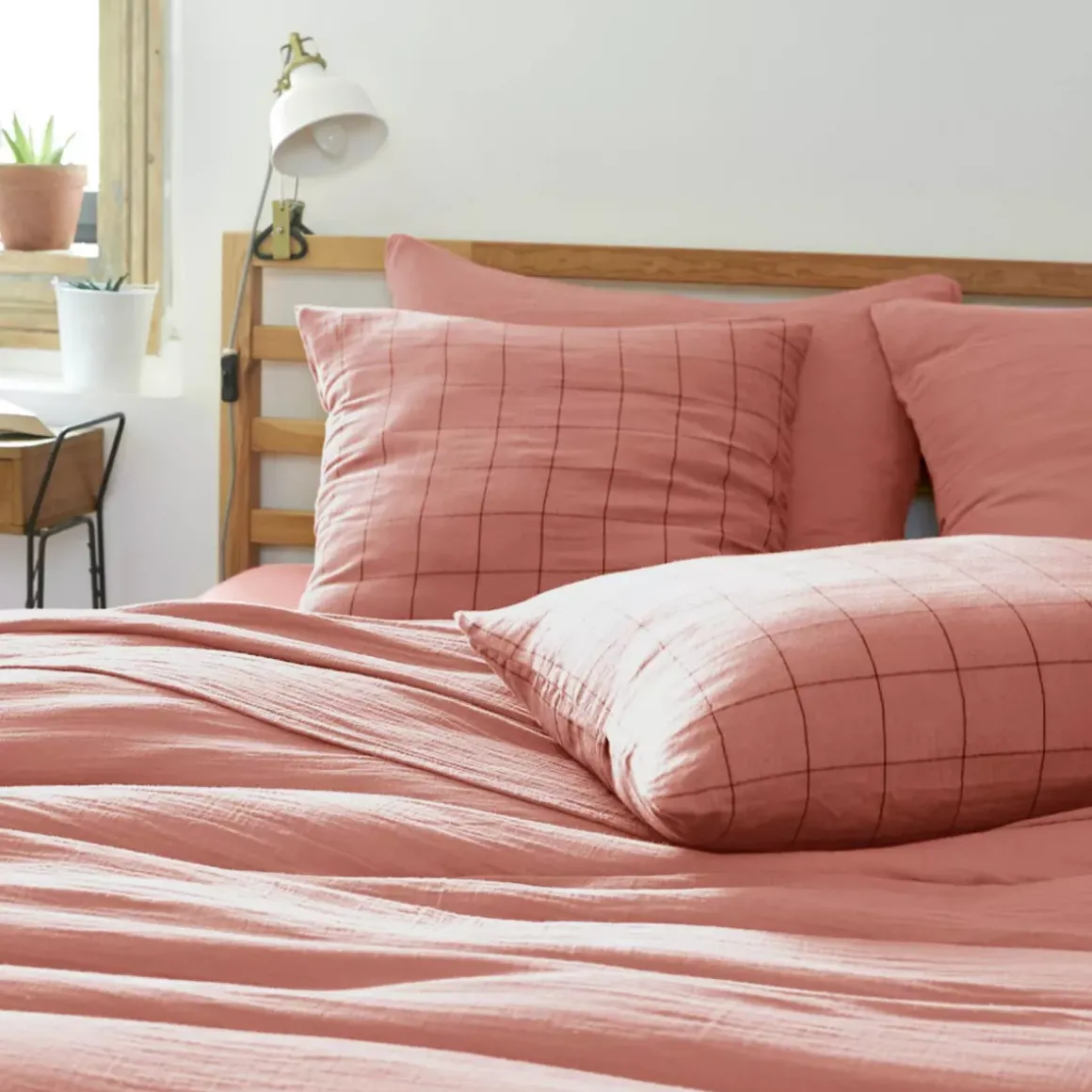 Copripiumino garza di cotone (260 x 240 cm) Gaïa Match Rosa pesca