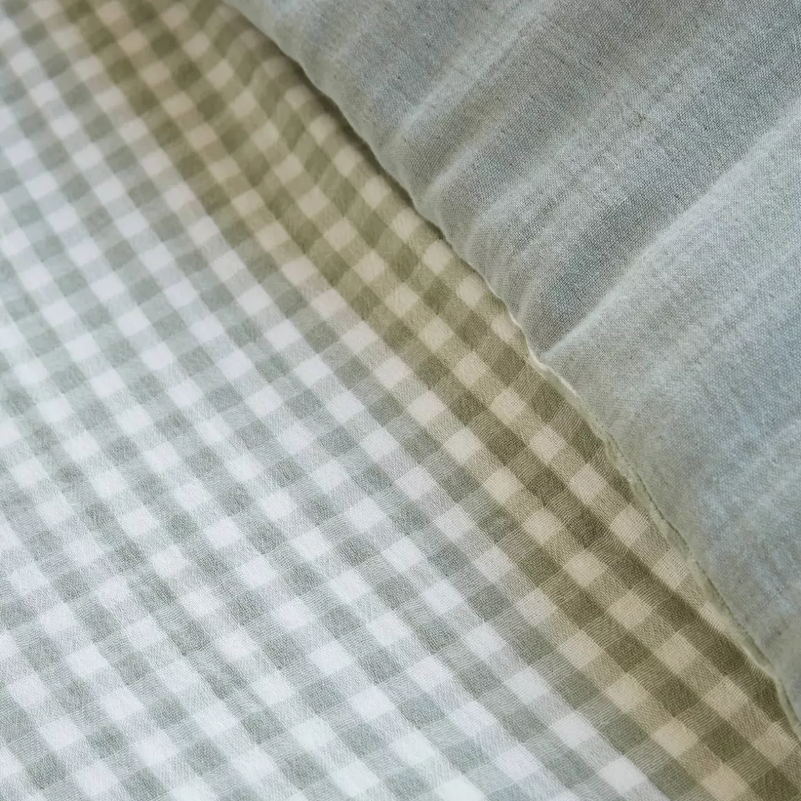 Copripiumino garza di cotone (260 x 240 cm) Gaïa vichy Verde eucalipto