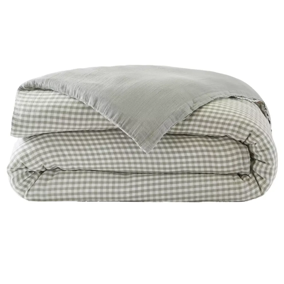 Copripiumino garza di cotone (260 x 240 cm) Gaïa vichy Verde eucalipto
