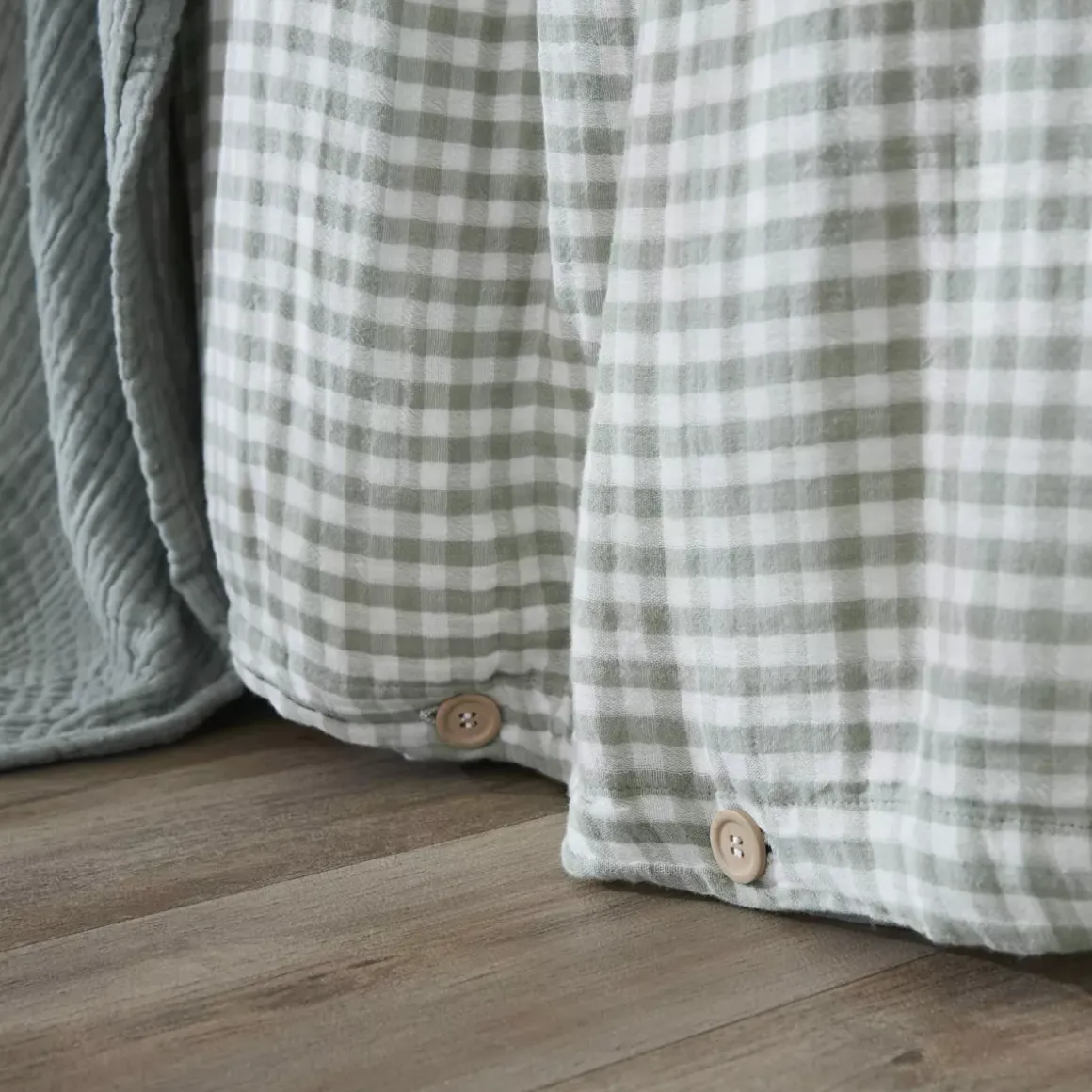 Copripiumino garza di cotone (260 x 240 cm) Gaïa vichy Verde eucalipto