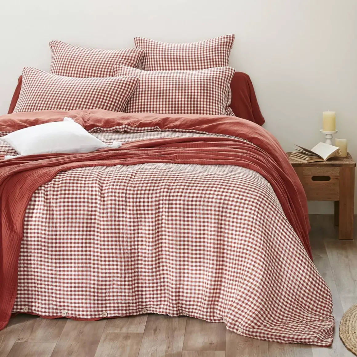 Copripiumino garza di cotone (280 x 240 cm) Gaïa vichy Terracotta