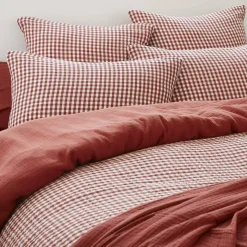 Copripiumino garza di cotone (140 x 200 cm) Gaïa vichy Terracotta