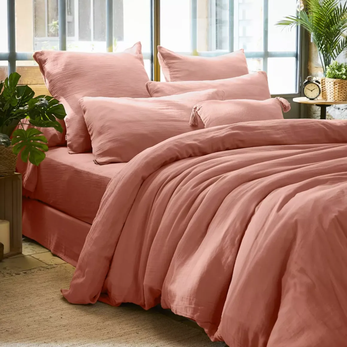 Copripiumino garza di cotone (260 x 240 cm) Gaïa Rosa pesca