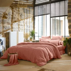 Copripiumino garza di cotone (260 x 240 cm) Gaïa Rosa pesca