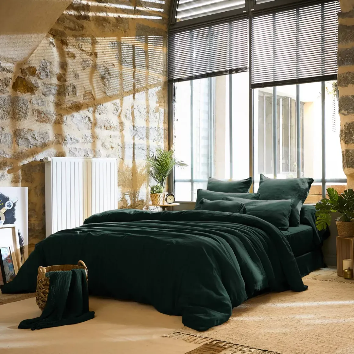 Copripiumino garza di cotone (260 x 240 cm) Gaïa Verde abete