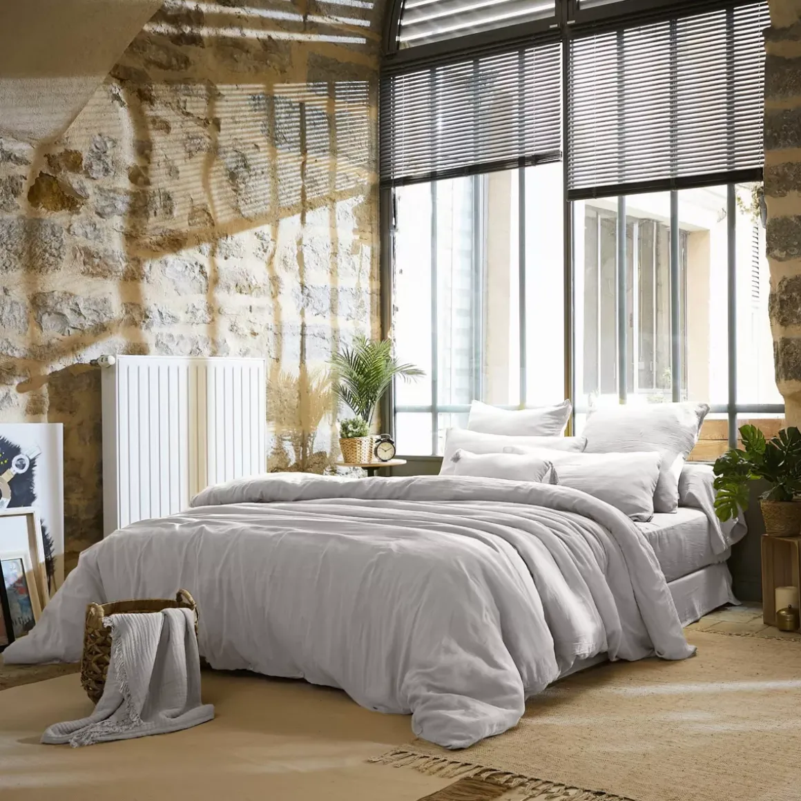 Copripiumino garza di cotone (260 x 240 cm) Gaïa Grigio nuvola
