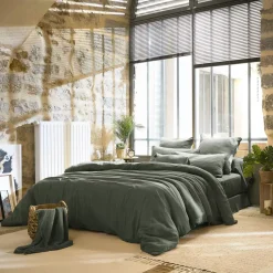 Copripiumino garza di cotone (240 x 220 cm) Gaïa Verde rosmarino