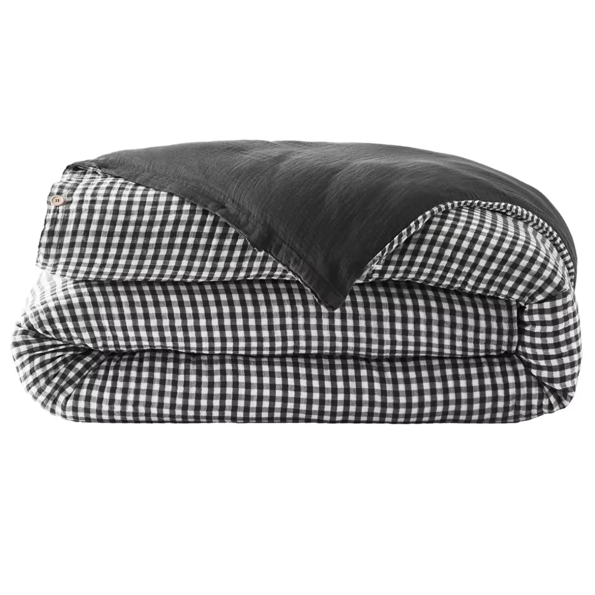 Copripiumino garza di cotone (240 x 220 cm) Gaïa vichy Nero