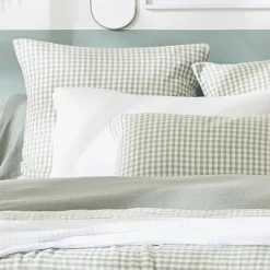 Copripiumino garza di cotone (240 x 220 cm) Gaïa vichy Verde eucalipto