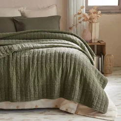 Copripiumino in cotone trapuntato (220 x 240 cm) Lena Verde rosmarino