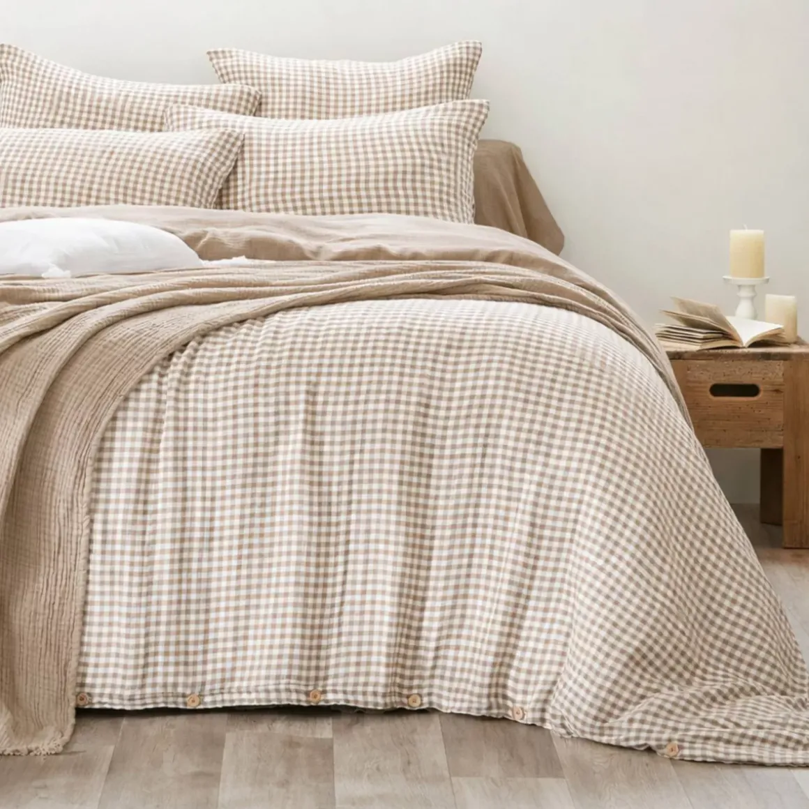 Copripiumino in garza di cotone (140 x 200 cm) Gaïa vichy Corda