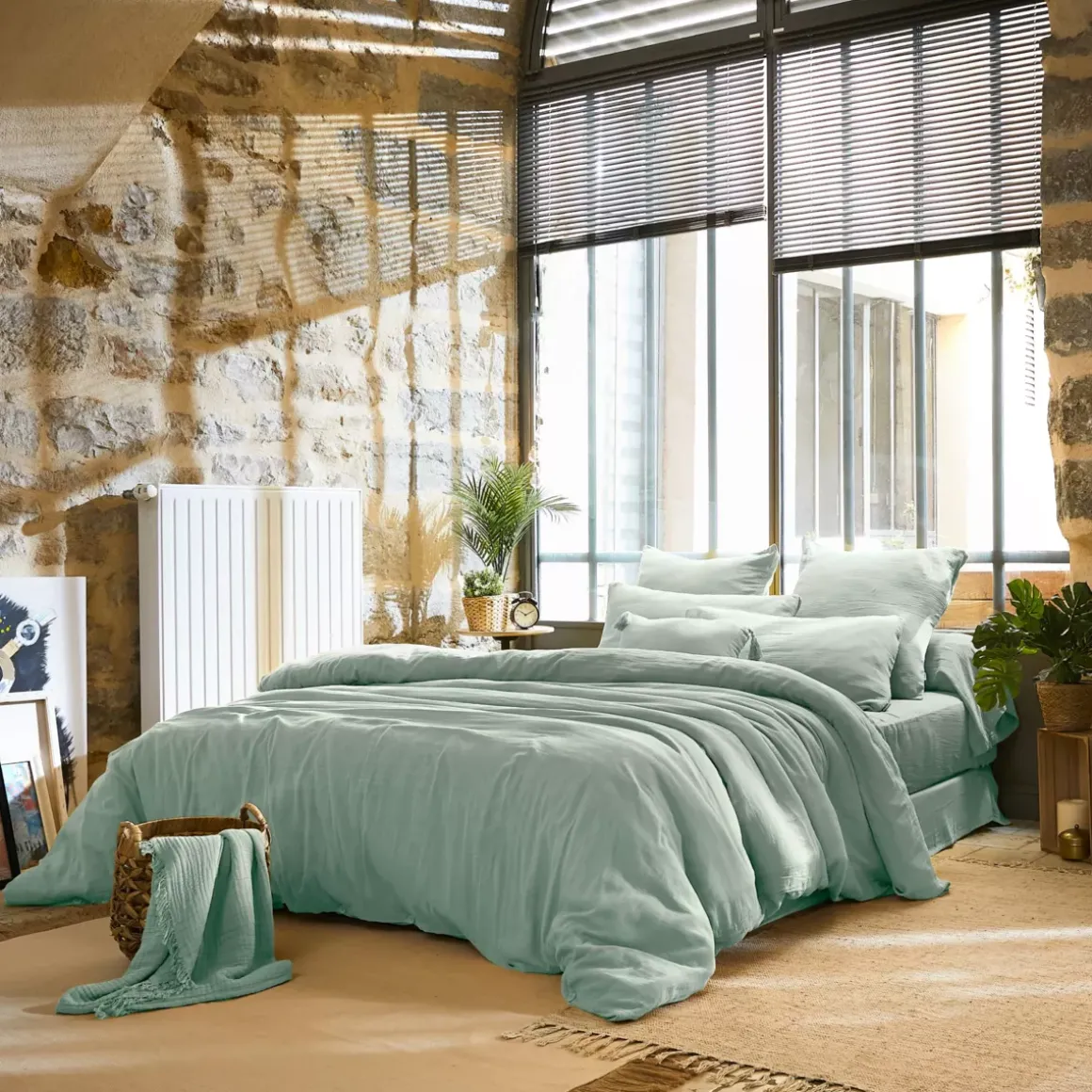 Copripiumino in garza di cotone (200 x 200 cm) Gaia Verde eucalipto