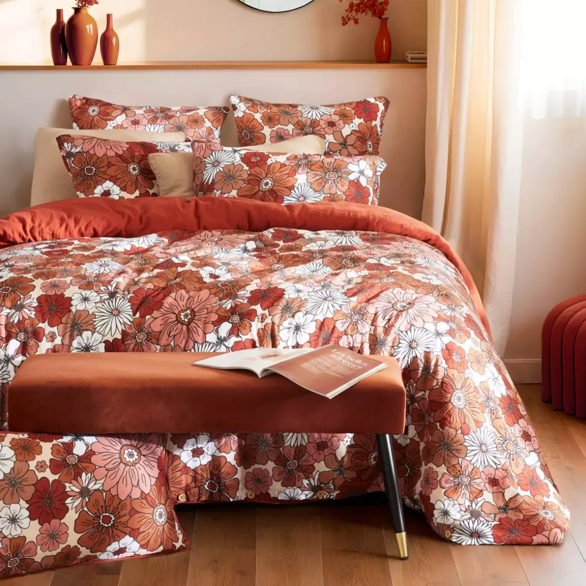 Copripiumino in garza di cotone (200 x 200 cm) Gaïa azalea Terracotta