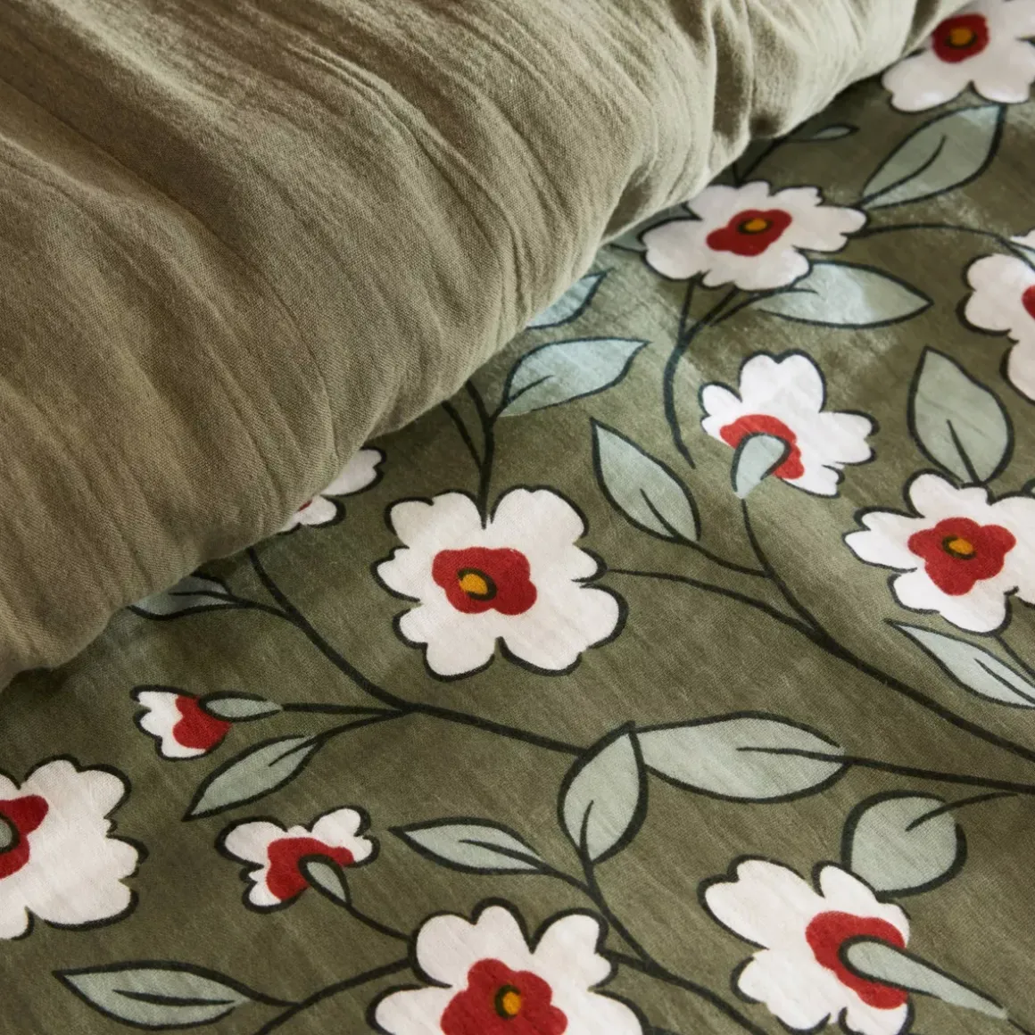 Copripiumino in garza di cotone (260 x 240 cm) Gaïa margherita Verde rosmarino