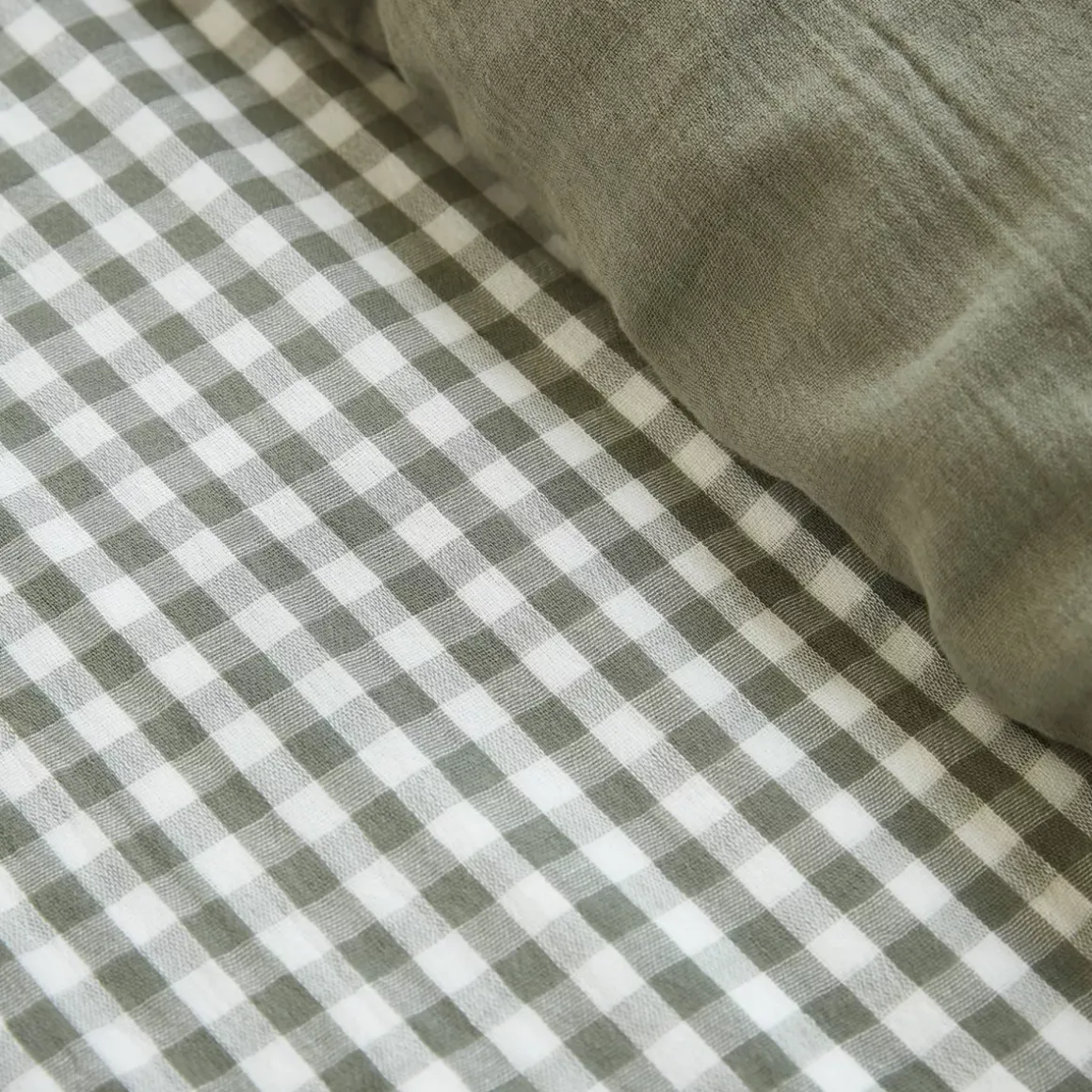 Copripiumino in garza di cotone (260 x 240 cm) Gaïa vichy Verde rosmarino