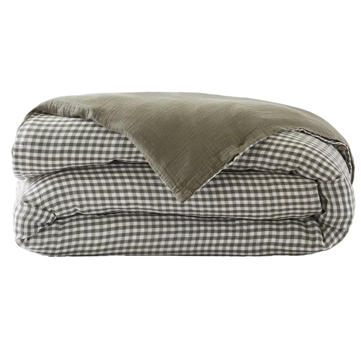 Copripiumino in garza di cotone (260 x 240 cm) Gaïa vichy Verde rosmarino