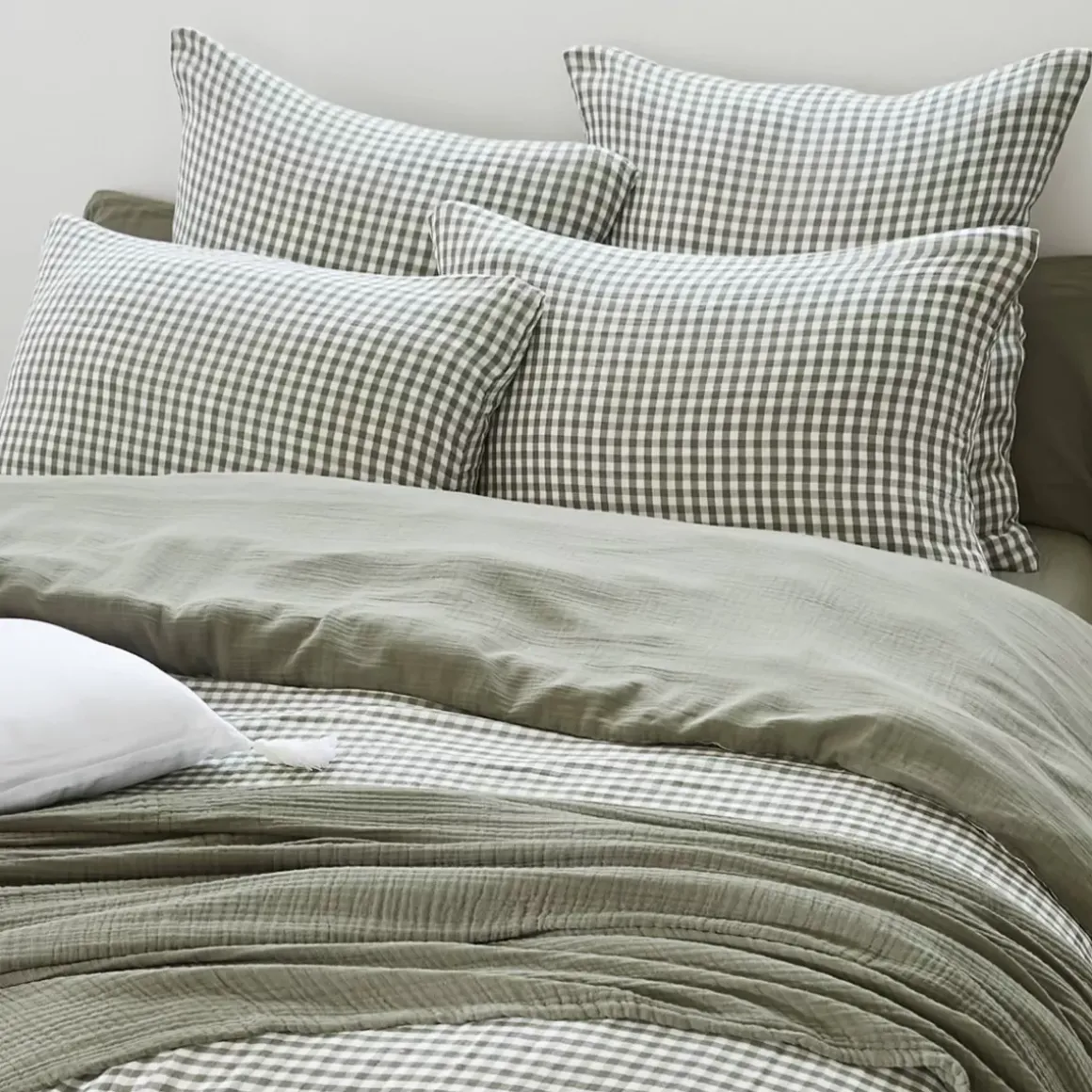Copripiumino in garza di cotone (260 x 240 cm) Gaïa vichy Verde rosmarino