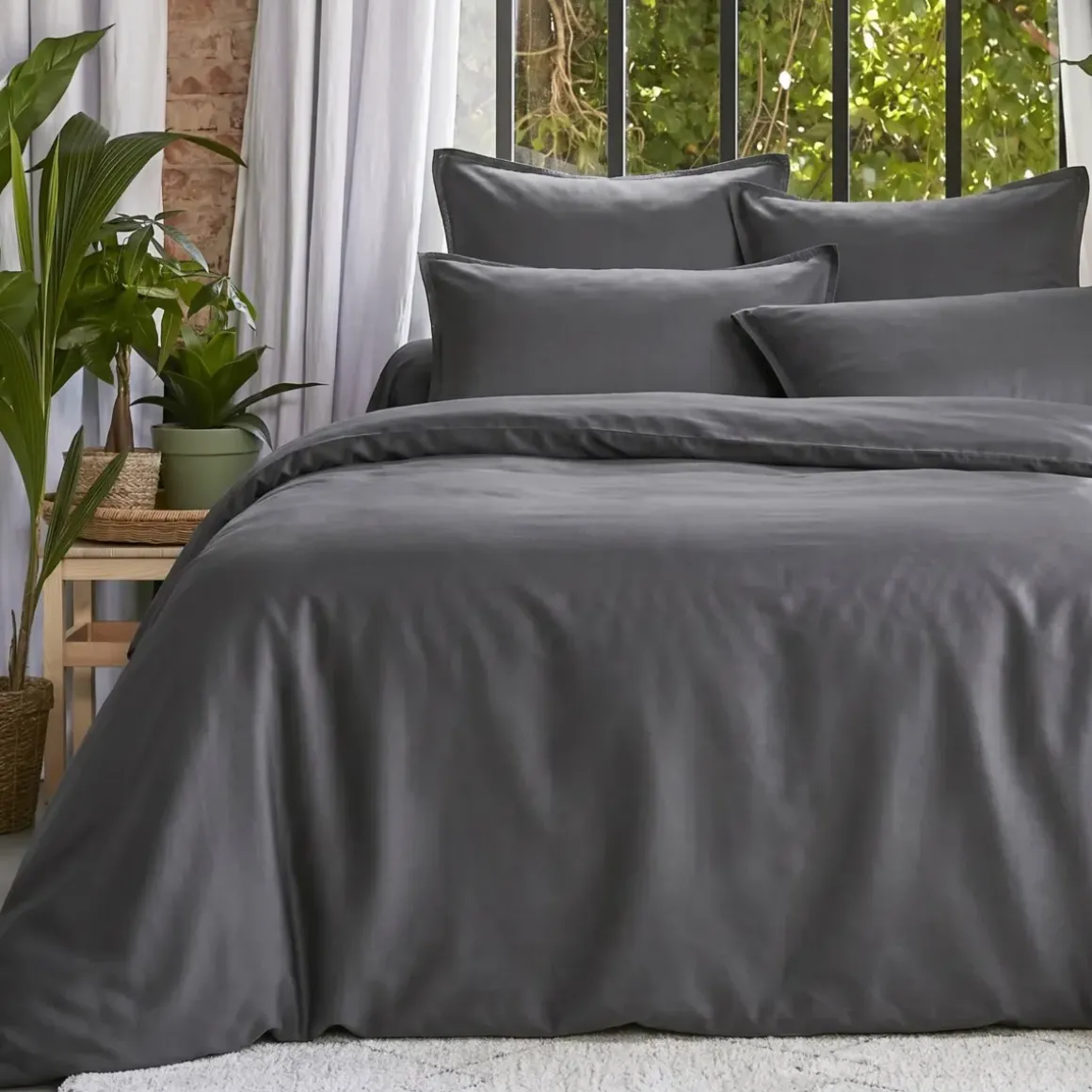 Copripiumino in lyocell Tencel™ lavato (280 x 240 cm) Olivia Granito Grigio