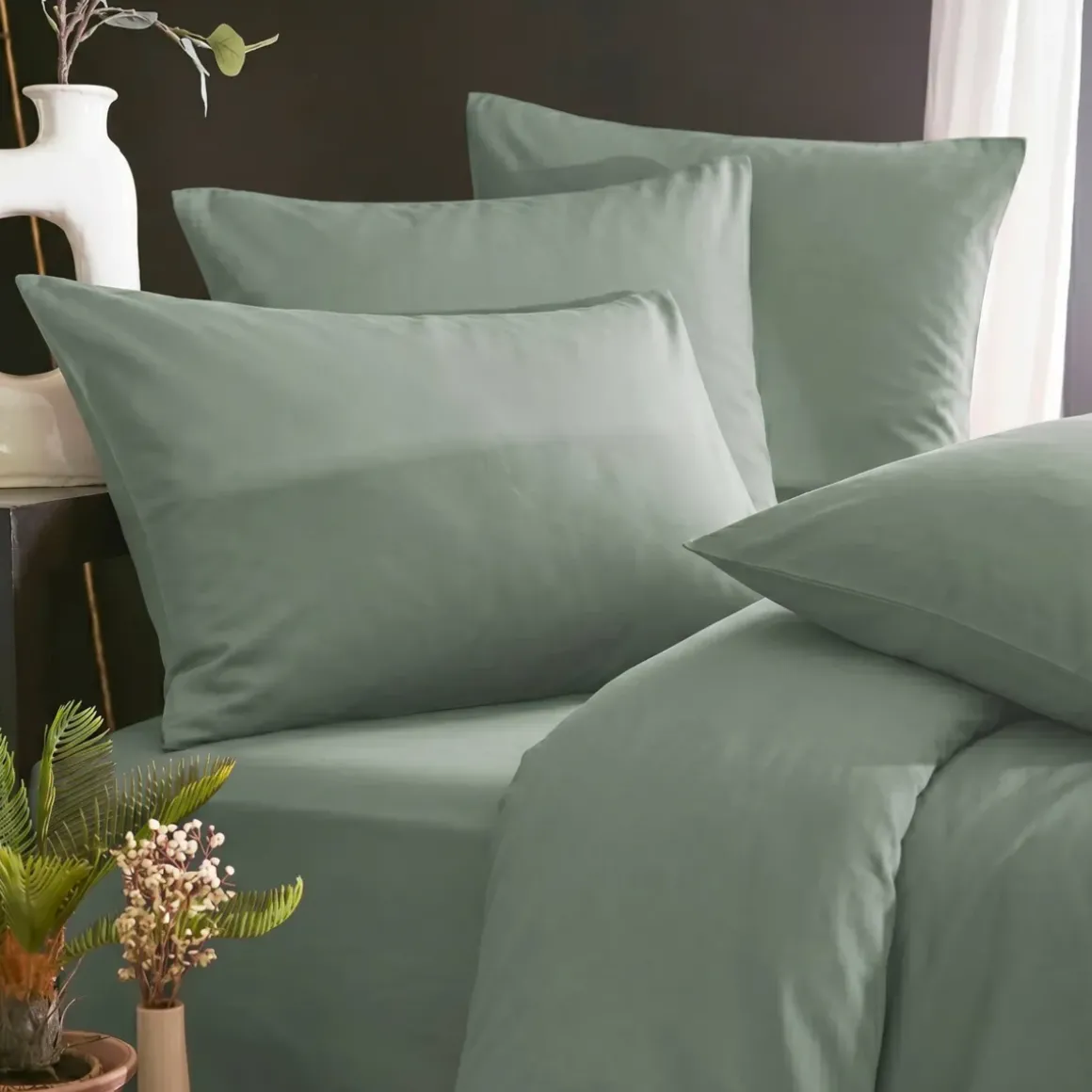 Copripiumino in lyocell Tencel™ lavato (140 x 200 cm) Olivia Verde eucalipto