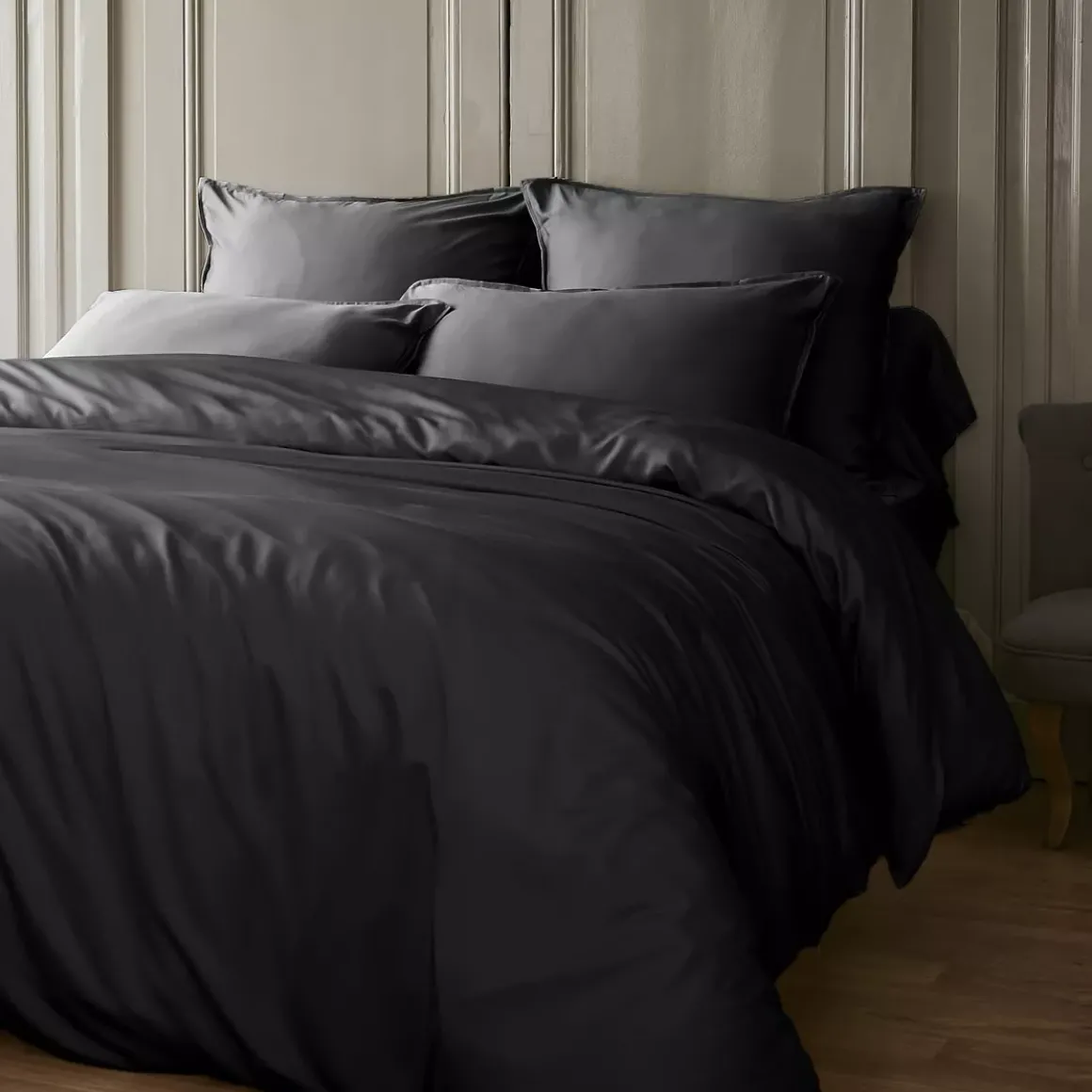 Copripiumino in raso di bambù (260 x 240 cm) Sienna Nero