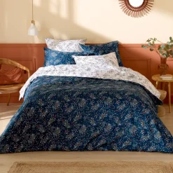 Copripiumino in raso di cotone (200 x 200 cm) Lilou Blu navy