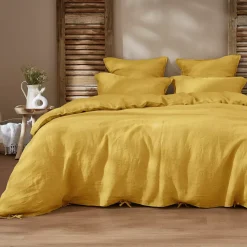 Copripiumino lino lavato (260 cm) Louise Giallo senape