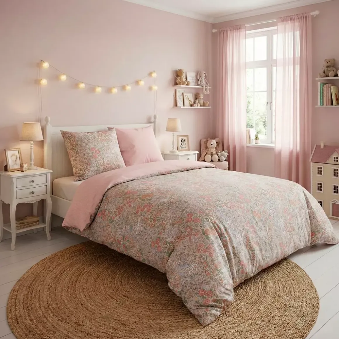 Copripiuminoper bambini in cotone con due federe (200 x 200 cm) Pimprenelle Rosa