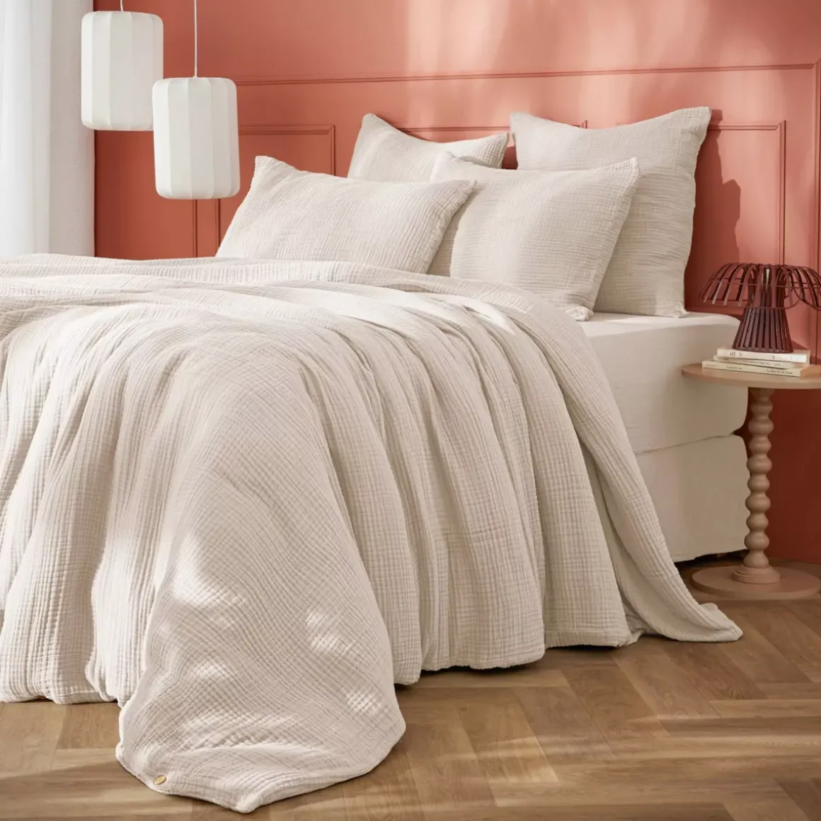Copripiumino quadrupla garza di cotone (260 x 240 cm) Victoria x Gaïa Beige pampa