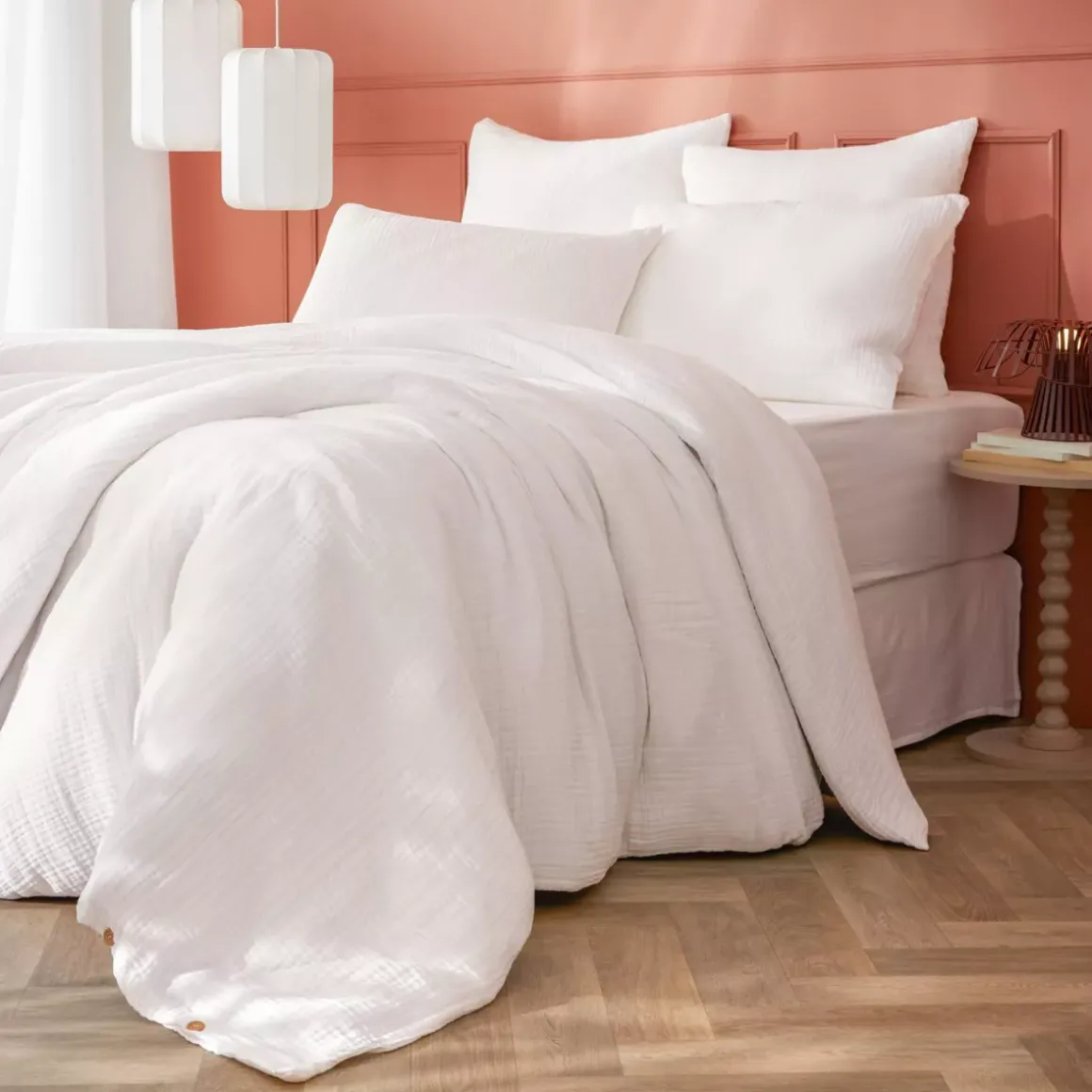 Copripiumino quadrupla garza di cotone (280 x 240 cm) Victoria x Gaïa Bianco Chantilly