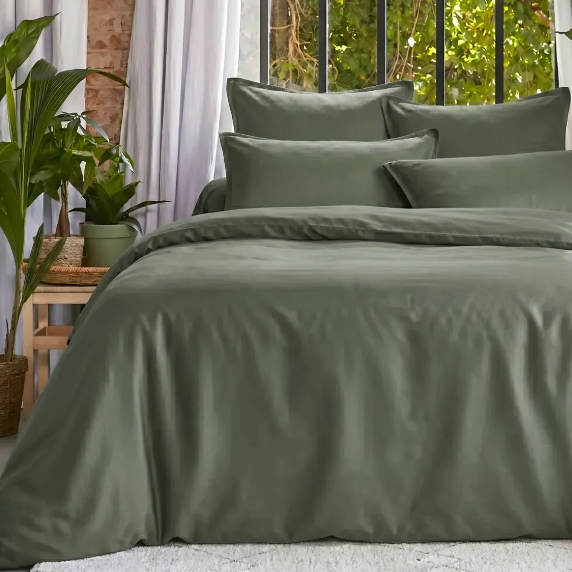 Copripiumino Tencel™ lyocell lavato (200 x 200 cm) Olivia Verde rosmarino