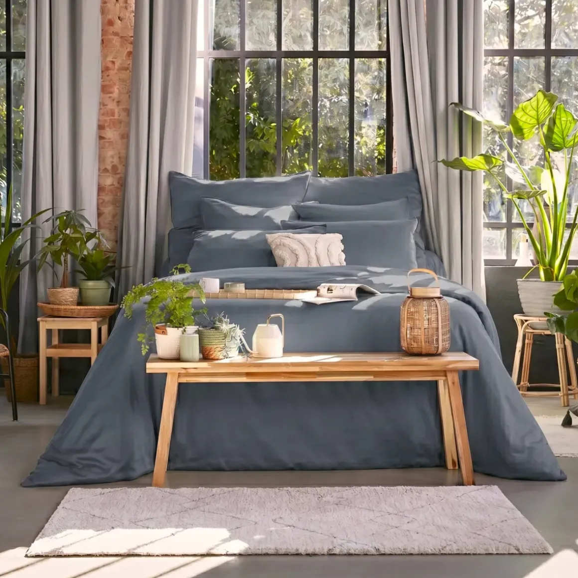 Copripiumino Tencel™ lyocell lavato (240 x 220 cm) Olivia Blu Stone