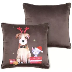 LOVELY CASA Plaid E Cuscini Di Natale-Cuscino (40 cm) Joyeux Marrone