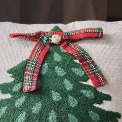 KAEMINGK Plaid E Cuscini Di Natale-Cuscino di Natale quadrato in cotone (45 x 45 cm) Albero di Natale Tartan Rosso