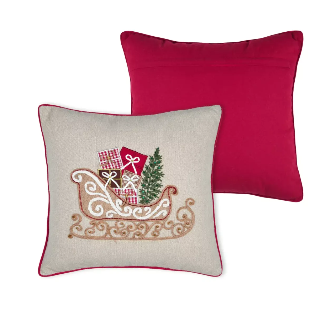STOF Plaid E Cuscini Di Natale-Cuscino natalizio quadrato ricamato (45 x 45 cm) Slitta