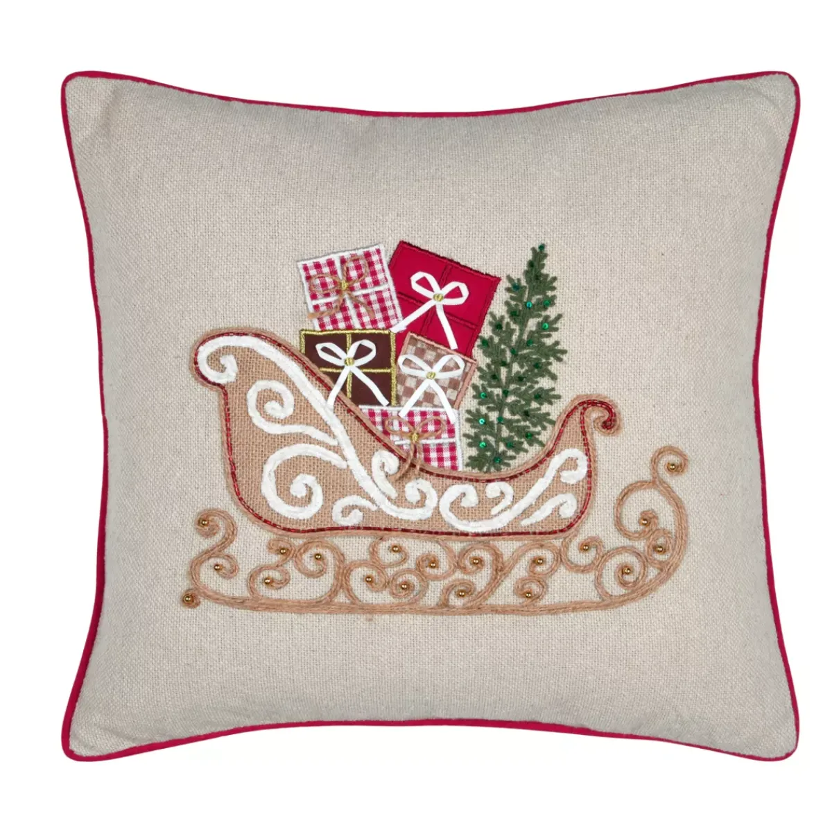 STOF Plaid E Cuscini Di Natale-Cuscino natalizio quadrato ricamato (45 x 45 cm) Slitta