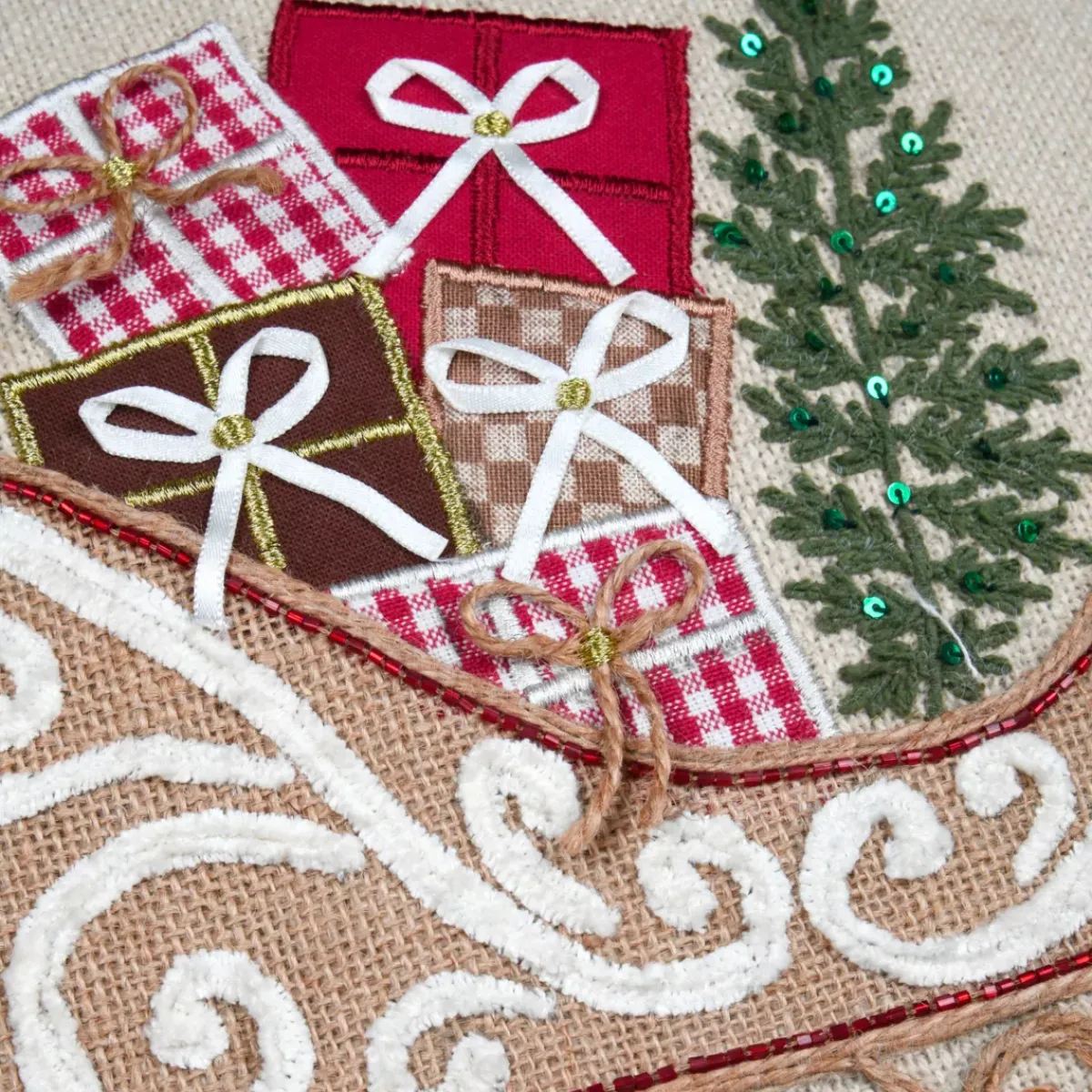 STOF Plaid E Cuscini Di Natale-Cuscino natalizio quadrato ricamato (45 x 45 cm) Slitta