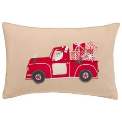 JJA Plaid E Cuscini Di Natale-Cuscino natalizio rettangolare (59 x 39 cm) Auto di Babbo Natale Rosso e