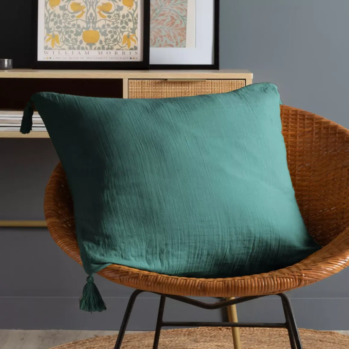Cuscino quadrato garza di cotone (60 x 60 cm) Gaïa Blu ottanio